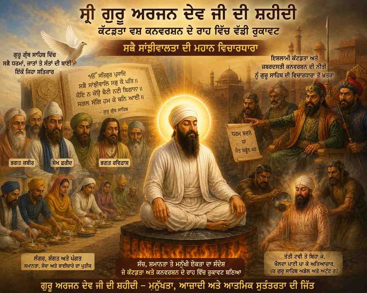 ਸ੍ਰੀ ਗੁਰੂ ਅਰਜਨ ਦੇਵ ਜੀ ਦੀ ਸ਼ਹੀਦੀ: ਕੱਟੜਤਾ ਵਿਰੁੱਧ ਸਭੈ ਸਾਂਝੀਵਾਲਤਾ ਦੀ ਮਹਾਨ ਜੰਗ