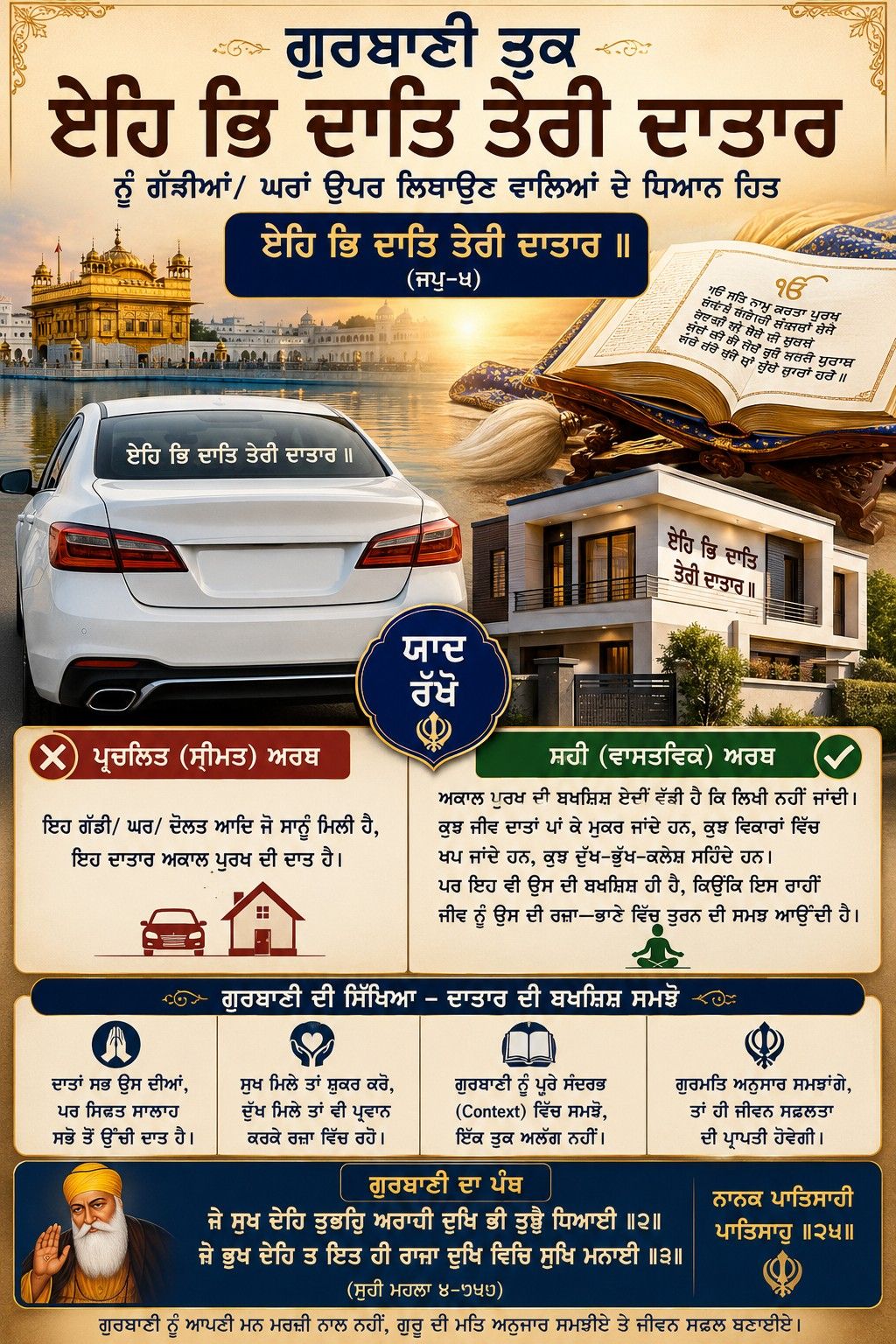 ਏਹਿ ਭਿ ਦਾਤਿ ਤੇਰੀ ਦਾਤਾਰ, ਨੂੰ ਗੱਡੀਆਂ/ ਘਰਾਂ ਉਪਰ ਲਿਖਾਉਣ ਵਾਲਿਆਂ ਦੇ ਧਿਆਨ ਹਿਤ