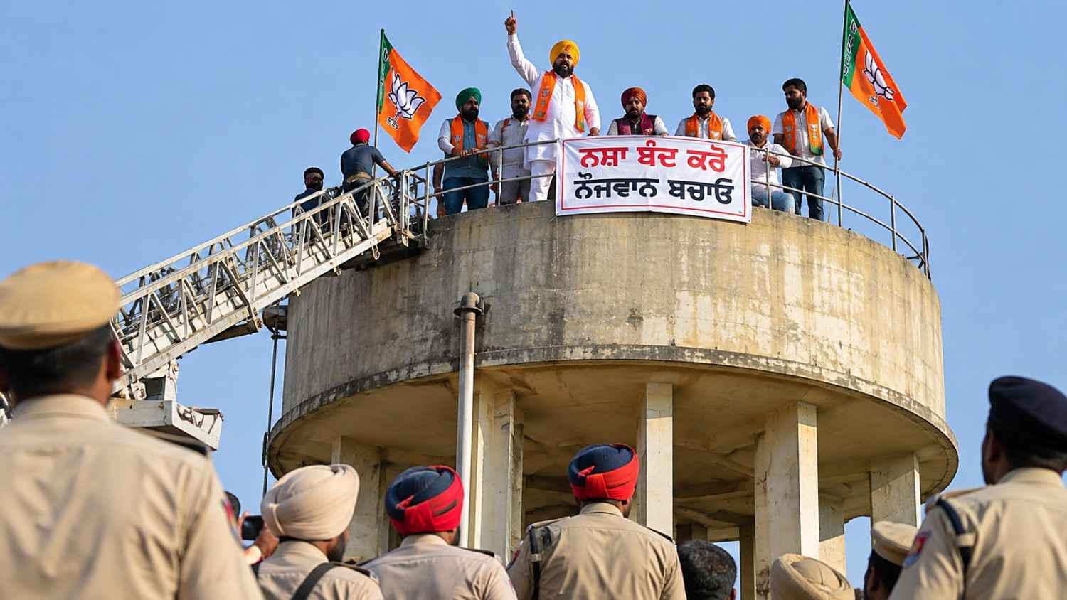ਨਸ਼ਿਆਂ ਖ਼ਿਲਾਫ਼ ਕਾਰਵਾਈ ਦੀ ਮੰਗ ਨੂੰ ਲੈ ਕੇ ਪਾਣੀ ਦੀ ਟੈਂਕੀ ’ਤੇ ਚੜ੍ਹੇ ਭਾਜਪਾ ਆਗੂ ਬਰਿੰਦਰ ਬਿੱਟੂ; ਪੁਲਿਸ ਨੇ ਦਰਜ ਕੀਤੀ FIR