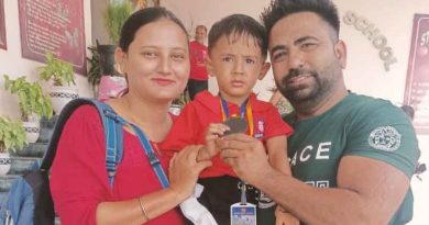 3-year-old Samarth won a bronze medal in the school athletic meet